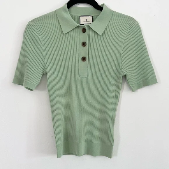 Tuckernuck Mint Olivia Ribbed Polo Top - SMALL - Picture 7 of 9